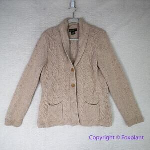 Eddie Bauer Chunky Cable Knit Lambs Wool cotton blend Cardigan Sweater,‎ size L